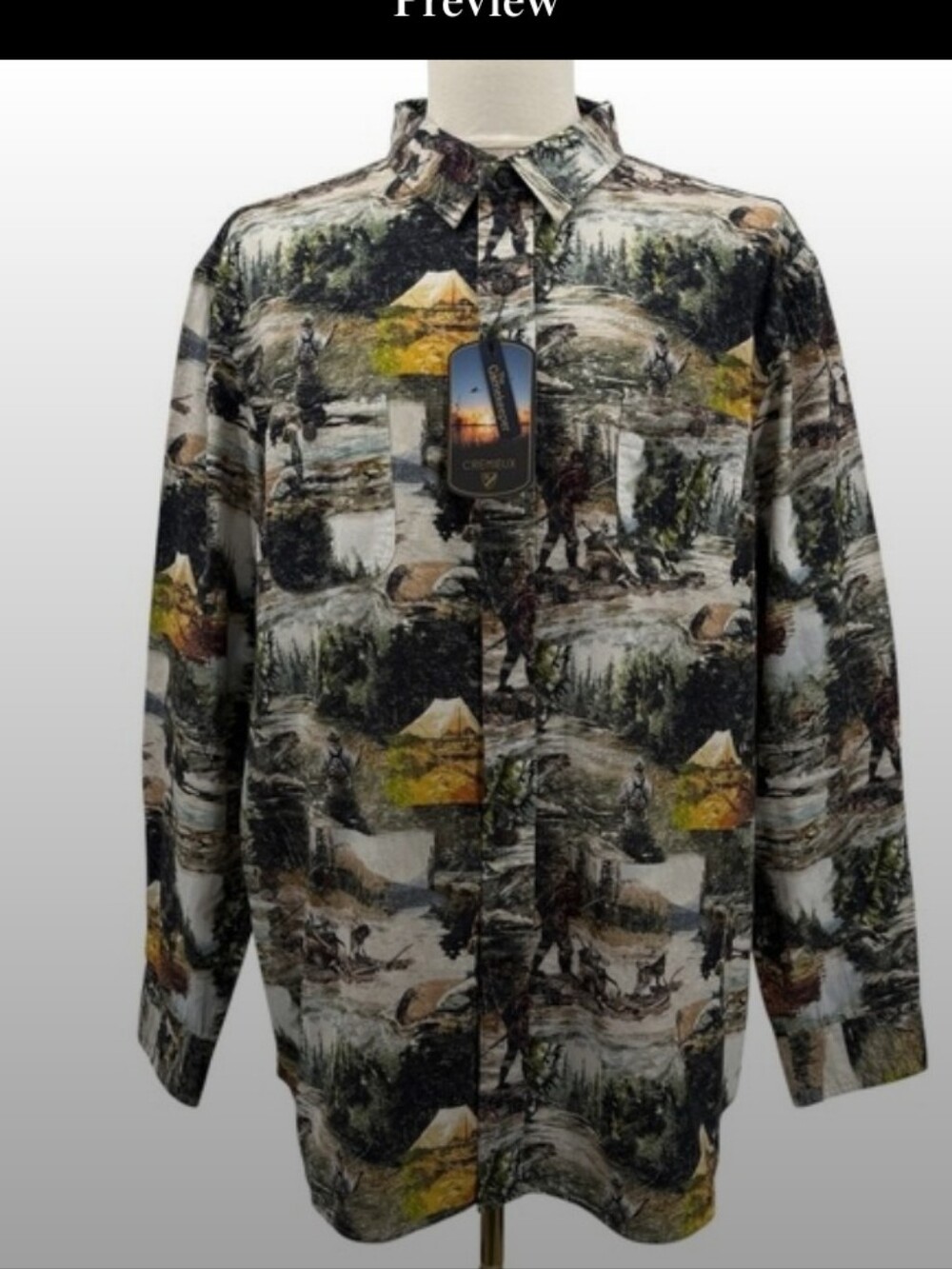 Mens Printed Outdoor-Scenic Button-Up Shirt Jacket - Green Multi